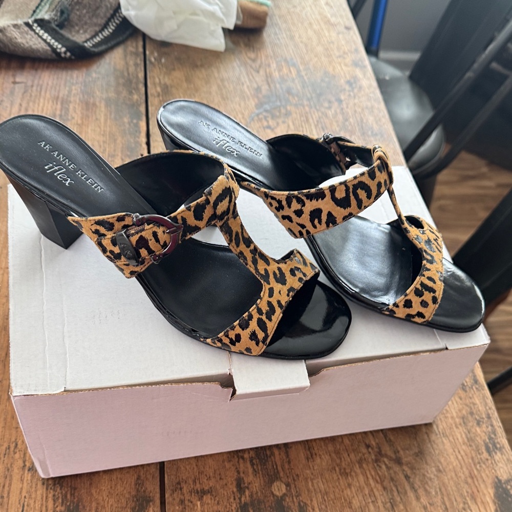 Anne Klein Leopard Print Heeled Sandals